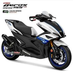 a white and blue motorcycle is shown on a white background with the caption yamaha