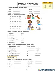 the subject pronouns worksheet is shown in this image, and it shows