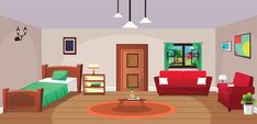 Bedroom With Furniture, Bedroom Cartoon, Inside A House, Bedroom Drawing, Teenage Room, Child Room, Interior Bedroom, Christmas Bedroom