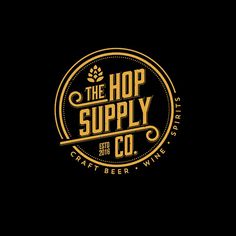 the hop supply logo is shown on a black background with gold lettering and an image of a