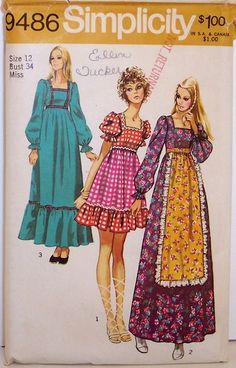 70s Sewing Patterns, Boho Dress Short, Simplicity Patterns Vintage, Vintage Dress Patterns, 70s Boho, Skirt Maxi, Vestidos Vintage