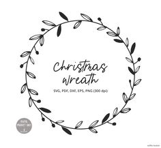 the christmas wreath svt is shown in black and white, with leaves around it