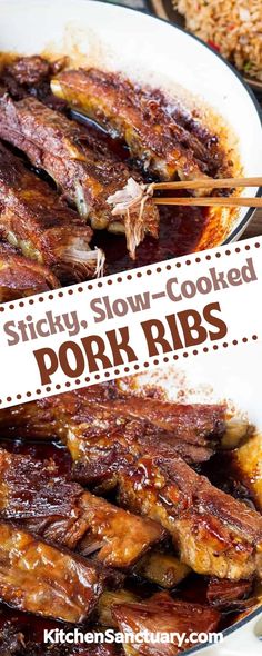 Sticky Ribs Recipe, Cooking Pork Ribs, Slow Cooker Pork Ribs, Pork Rib Roast, Sticky Pork Ribs, Boneless Pork Ribs, Sticky Pork