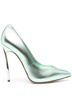 green calf leather metallic finish pointed toe slip-on style branded leather insole 130mm signature Blade heel leather sole Casadei Heels, Green Accessories, Workout Plan For Women, Random Ideas, Causual Outfits, Pinterest Outfits, Hot Shoes, Tres Chic