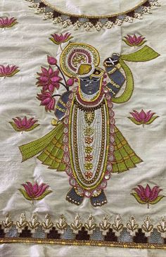 Pichwai Work Blouse, Shreenathji Handwork Blouse, Pichwai Embroidery Design, Krishna Blouse Designs, Embroidery Designs For Dupatta, Machi Work Blouse, Khatli Work Blouse Design New, Handwork Blouse Design, Shreenathji Painting