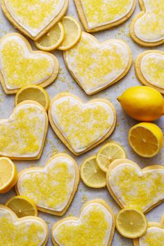 lemon and sugar cookies arranged in the shape of hearts