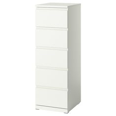 a tall white cabinet with five drawers