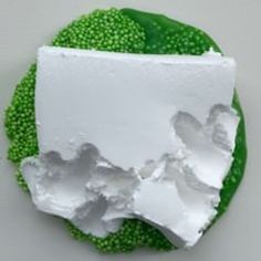 a piece of white and green food on a plate