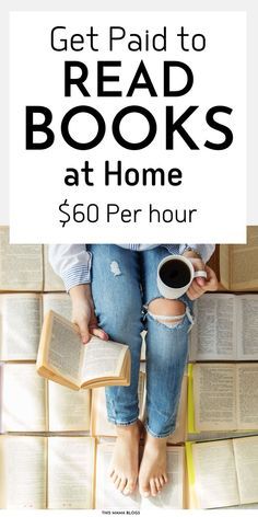 a person sitting on top of a pile of books with the words get paid to read books at home $ 600 per hour