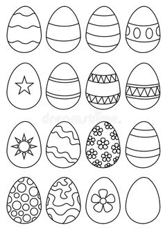 an easter egg coloring page for kids with different designs and colors, including black and white