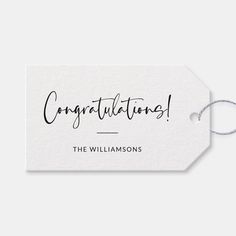 congratulations gift tag with the words,'congratulationss'in black ink on white paper