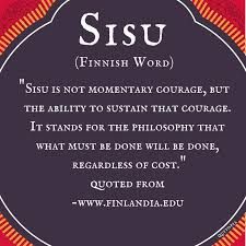 the quote for sisu, which is written in red and black with an ornate frame