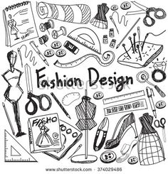 hand drawn fashion design doodles in black and white with the word fashion on it