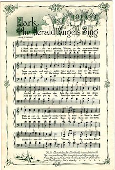 an old sheet music with the words dark, the emerald angels sing in green and white