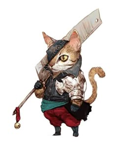 a cat dressed up as a pirate with a knife