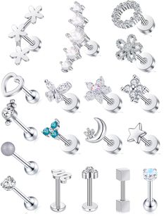 PRICES MAY VARY. 18PCS ONE SET: One Order Include 18Pcs Cartilage Earrings Stud: 6Pcs Lip Rings and 12Pcs Tragus Stud Earrings, Different Styles Earrings add More Fresh and Difference for your Everyday Looks SIZE: Tragus/Cartilage/Helix Earring Gauge: 16G(1.2mm), Wearable Length: 6.5mm, Common Ear Piercing Size 4mm Balls, Unique Jewelry Fit for Most People of Daily Life Wearing MATERIAL: Made of High Quality Copper, Acrylic and Stainless Steel Pin, High Polished Smooth Surface, AAA+ CZ, Comforta Rings Snake, Snake Heart, Earrings Conch, Piercing Lip, Tragus Daith, Lip Rings, Tragus Jewelry, Bone Ring, Tragus Stud