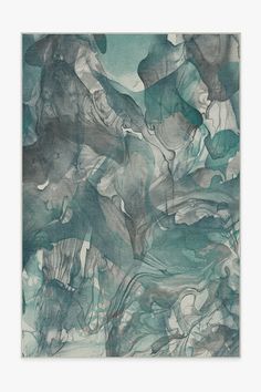 an abstract painting with blue and green colors on the bottom, in shades of grey