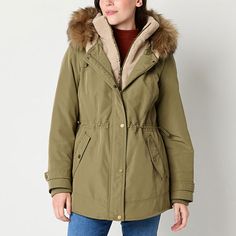 Designed to take on chilly days with ease and style, this a.n.a women's heavyweight anorak is a must-have for your wardrobe. It's made from a woven fabric with a soft sherpa lining and features a classic-fit, a faux fur-lined hood, a full-zip front and snap-button closure for added protection from the elements, a cinched waist for a flattering look, and two front snap pockets. Features: HoodedClosure Type: Snap & ZipperFit: Classic FitPockets: 2 Front Snap PocketsSleeve Length: Long SleeveWarmth Fashion Aesthetic, Cinched Waist, Snap Button, Woven Fabric, Faux Fur, Coats Jackets, Wardrobe, Green