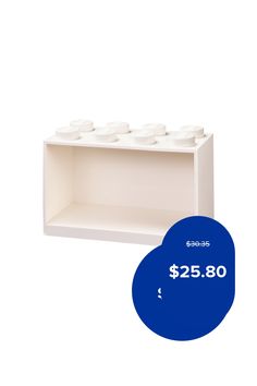 a white shelf with four cups on it and a blue circle for $ 2, 600