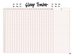 a printable sleep tracker with the words sleep tracker written in black and red on it