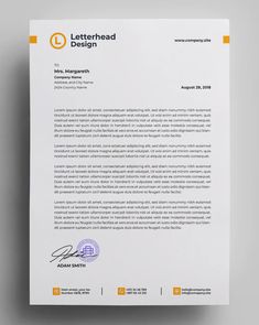 a letterhead with an orange circle on it and the words,'letterhead design '