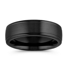 This bold and refined comfort fit 7mm ring is crafted from quality black cobalt and features a rich satin finish. Matte Black Elegant Jewelry For Formal Occasions, Elegant Matte Black Jewelry For Formal Occasions, Modern Matte Black Jewelry For Formal Occasions, Matte Black Modern Jewelry For Formal Occasions, Modern Black Round Band Ring, Formal Black Titanium Jewelry, Classic Rings With Brushed Finish For Formal Occasions, Men's Wedding Rings, Men's Wedding Bands