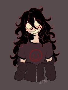 a drawing of a girl with long hair and glasses on her face, wearing a black shirt