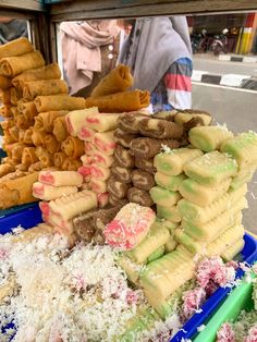 there are many different types of pastries on display