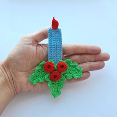 Crochet Candle Pattern, Christmas Candle Pattern, Easy Crochet Candle Pattern, Crochet Candle Christmas Tree Pattern, Crochet Holly Berries Pattern Crochet Candle Applique, Crochet Candle Pattern, Crochet Holly, Candle Christmas Tree, Crochet Candle, Candle Pattern, Crochet Appliques, Christmas Applique, Christmas Tree Pattern