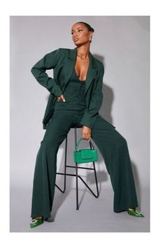 Green Suit Women, Queer Prom, Blazer Verde, Satin Suit, Double Belt, Loop Design, Green Trousers, Green Suit, Prom Suits