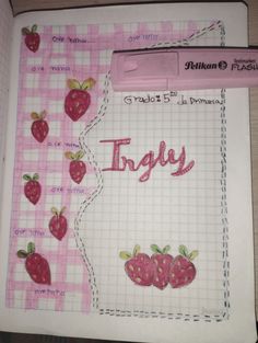 an open notebook with the words truly written on it and strawberries next to each other