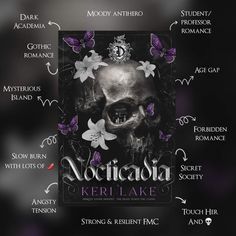 a poster with the names of different types of flowers and skulls on it's front cover