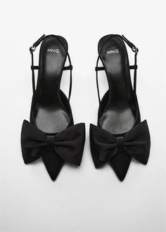 Bow-heeled shoes - Women | Mango USA Trendy Shoes For Women Formal, Cheap Zara Heels With Pointed Toe, Affordable Zara Pointed Toe Heels, Luxury Black Kitten Heels, Luxury Heels With Bow, Black Party Shoes Women, Luxury Sleek Almond Toe Ballet Flats, Bridemais Shoes, Dress Shoes Women Black