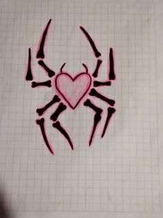 a drawing of a spider with a heart on it