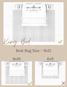 the king size bed is shown with measurements for each side and four different sizes to choose from