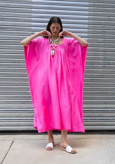 Anaak Hanoi Caftan Dress in Fuchsia – VESTIGE Flowy Maxi Dress With Cape Sleeves For Summer, Pink Floor-length Kaftan For Spring, Pink Floor-length Spring Kaftan, Pink Square Neck Maxi Dress For Evening, Pink Bohemian Kaftan For Evening, Pink Floor-length Kaftan For Summer, Pink Floor-length Summer Kaftan, Pink Kaftan For Spring Evening, Summer Pink Maxi Dress With Kimono Sleeves