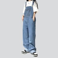 Introducing the 2023 Autumn Collection's street-style staple â€?our Women's Wide-Leg Overalls! Crafted with stretchy material and featuring a medium wash. distinctive buttons & suspenders closure. and an effortlessly cool wide-leg fit. these... Button Suspenders, Street Style Edgy, Wardrobe Classic, Rugged Look, Grunge Look, Autumn Collection, 2023 Autumn, Medium Wash Jeans, Street Style Chic