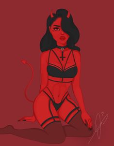 Devil Woman Aesthetic, Satanic Art Girl, Bad Girl Aesthetic Art, Devil Girl Drawing, Devil Girl Aesthetic, Demon Girl Aesthetic, Dope Girl Art, Demon Girl Drawing, Devil Girl Tattoo