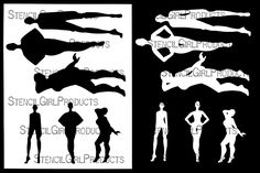 the silhouettes of women and men in different poses, with text that reads stencil