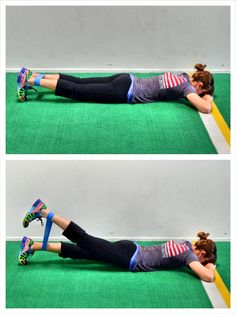 a woman is doing an exercise on the ground