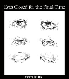 four different types of eyes closed for the final time, with text overlaying them