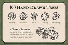 the instructions for hand drawn trees are shown in black and white, with green trim