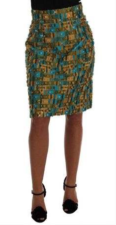 Dolce & Gabbana Multicolor Jacquard Straight Pencil Skirt High Waist Pencil Skirt, Formal Loafers, High Waisted Pencil Skirt, High Waist Skirt, Jacquard Pattern, Dolce E Gabbana, Green Silk, High End Fashion, Dolce & Gabbana