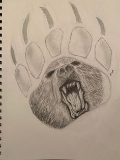 a drawing of a bear's paw with its mouth open