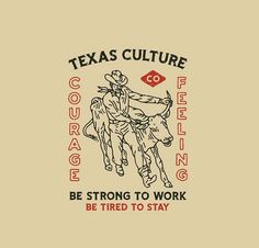 the texas culture logo is shown in red, white and black on a beige background