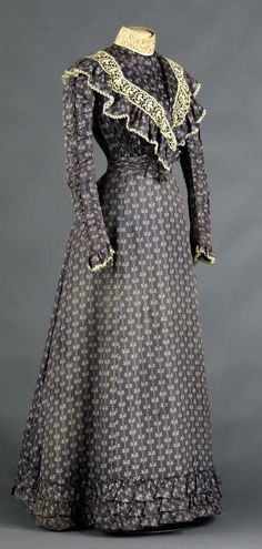 HISTORICAL SILVER & GREY PRINTED DRESSES 1890 Dress, 1800s Fashion, Vanessa Paradis, Old Dresses