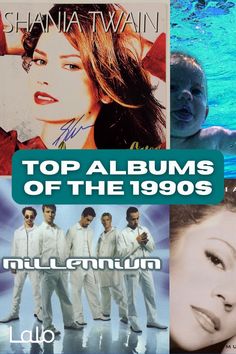 the top albums of the 1990s are shown in this collage, including one with an image of a woman and two men