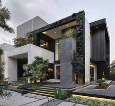 a modern house with black and white architecture