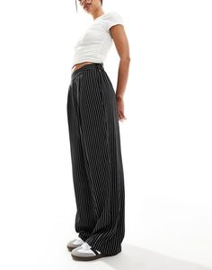 Pants & Leggings by ASOS DESIGN For days when denim won't do Stripe design Regular rise Stretch-back waistband Relaxed fit Black And White Pinstripe Pants Outfit, Pin Stripe Trousers, Tall Pants For Women, Striped Pants Outfit Women, Black Striped Pants Outfit, Black Striped Pants, Stripe Pants Outfit, Striped Trousers, Winter Party Dress