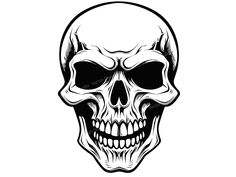 a black and white drawing of a skull